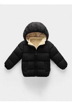 Черная короткая детская курточка с капюшоном 